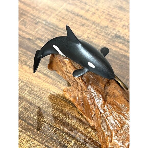 John Perry Orca Sculpture Burlwood Base Vintage Killer Whale Figurine Ocean Art - Picture 5 of 11